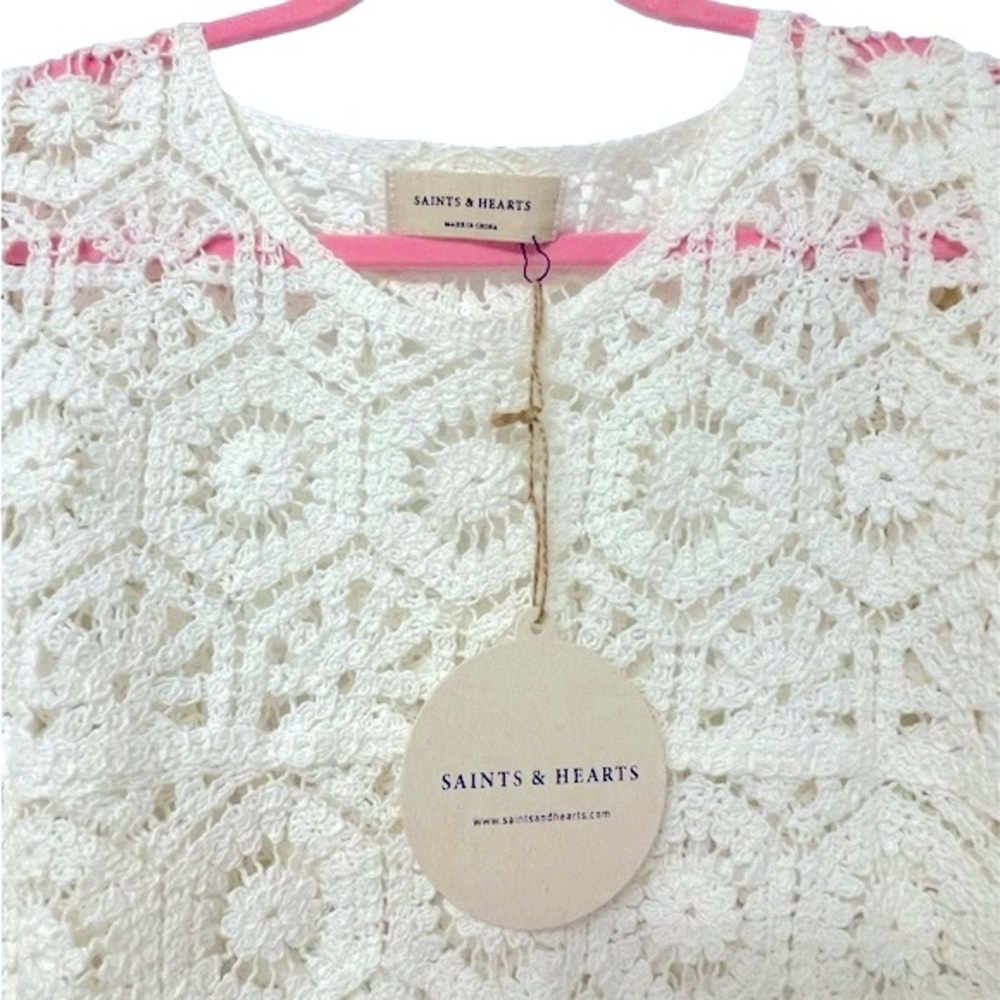 Women's Ivory Crochet Crop Top NWT - Picture 6 of 9